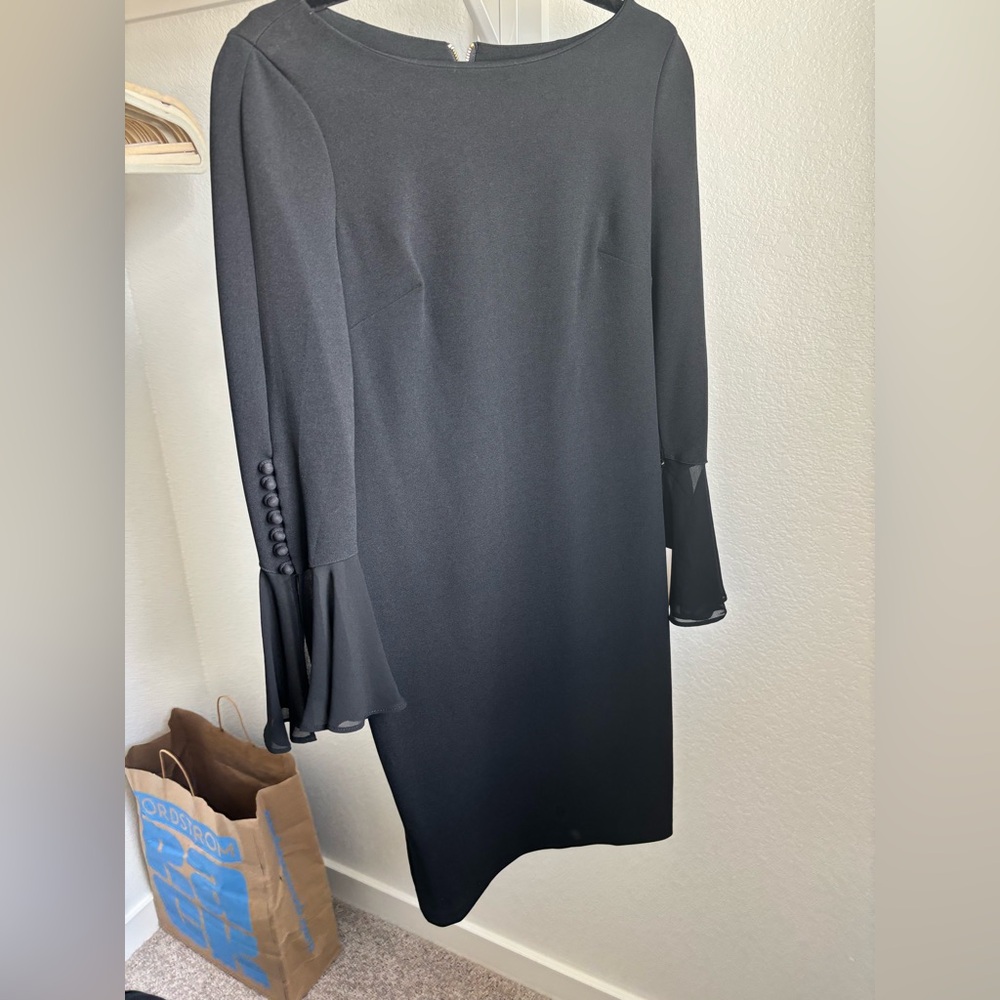Calvin Klein Black Long Sleeve Dress with Sheer Cuffs